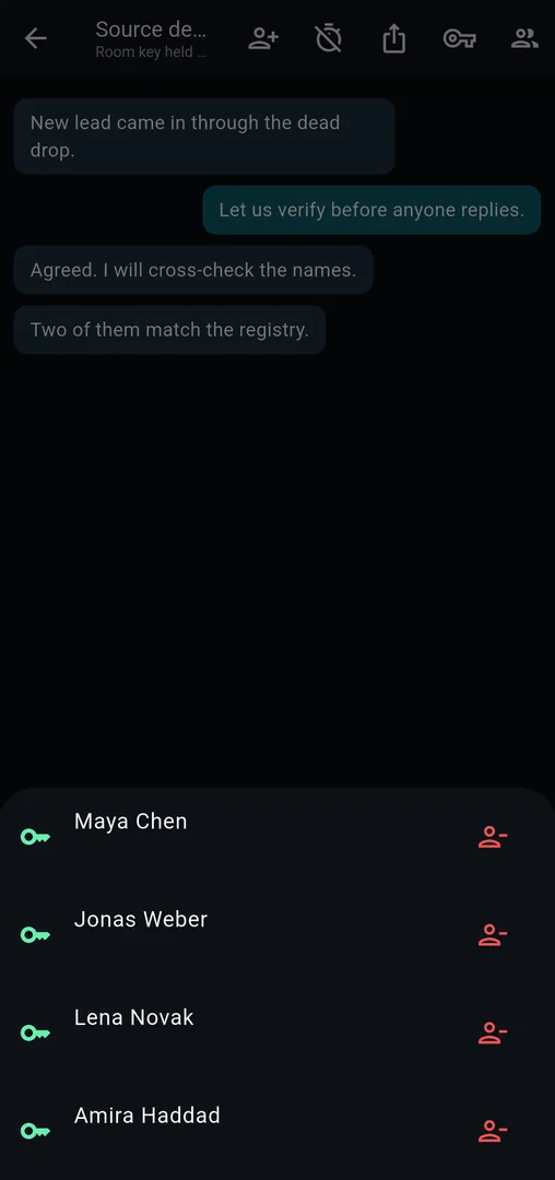 Group members, each with a key icon for their sender key