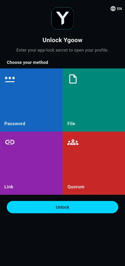 App-lock with password, file, link and quorum methods